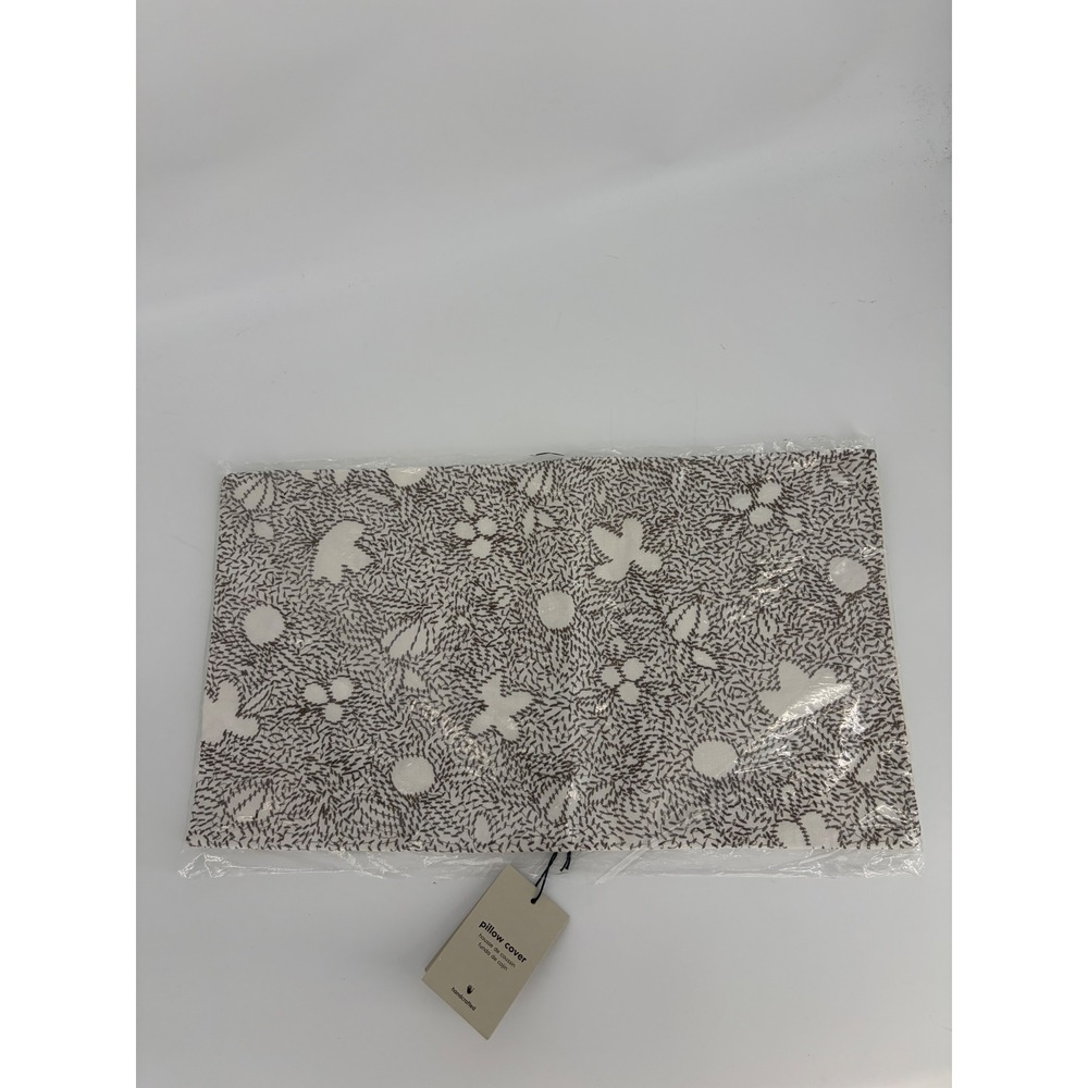West Elm Handcrafted Lumbar Pillow Cover 12x21 White Brown Vine Floral EMVNTFLPC